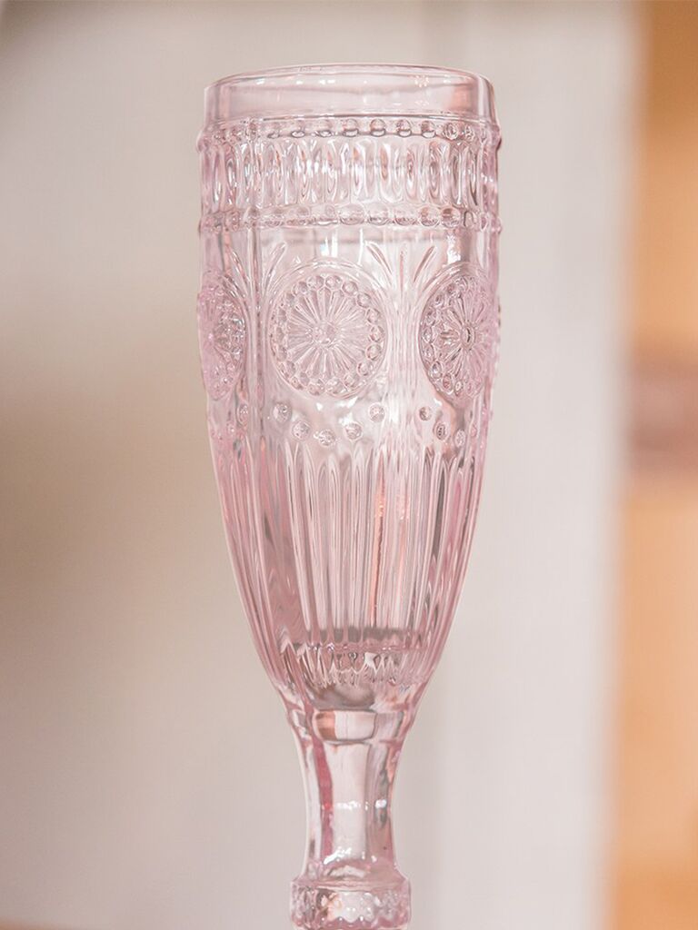 Ornate pink glass champagne flute