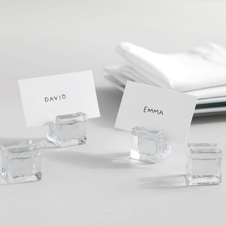 Glass cube place card holders