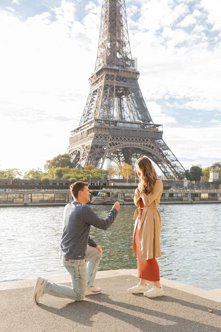 Chase proposed in front of Nadia's favorite spot in the world, under the Eiffel Tower.