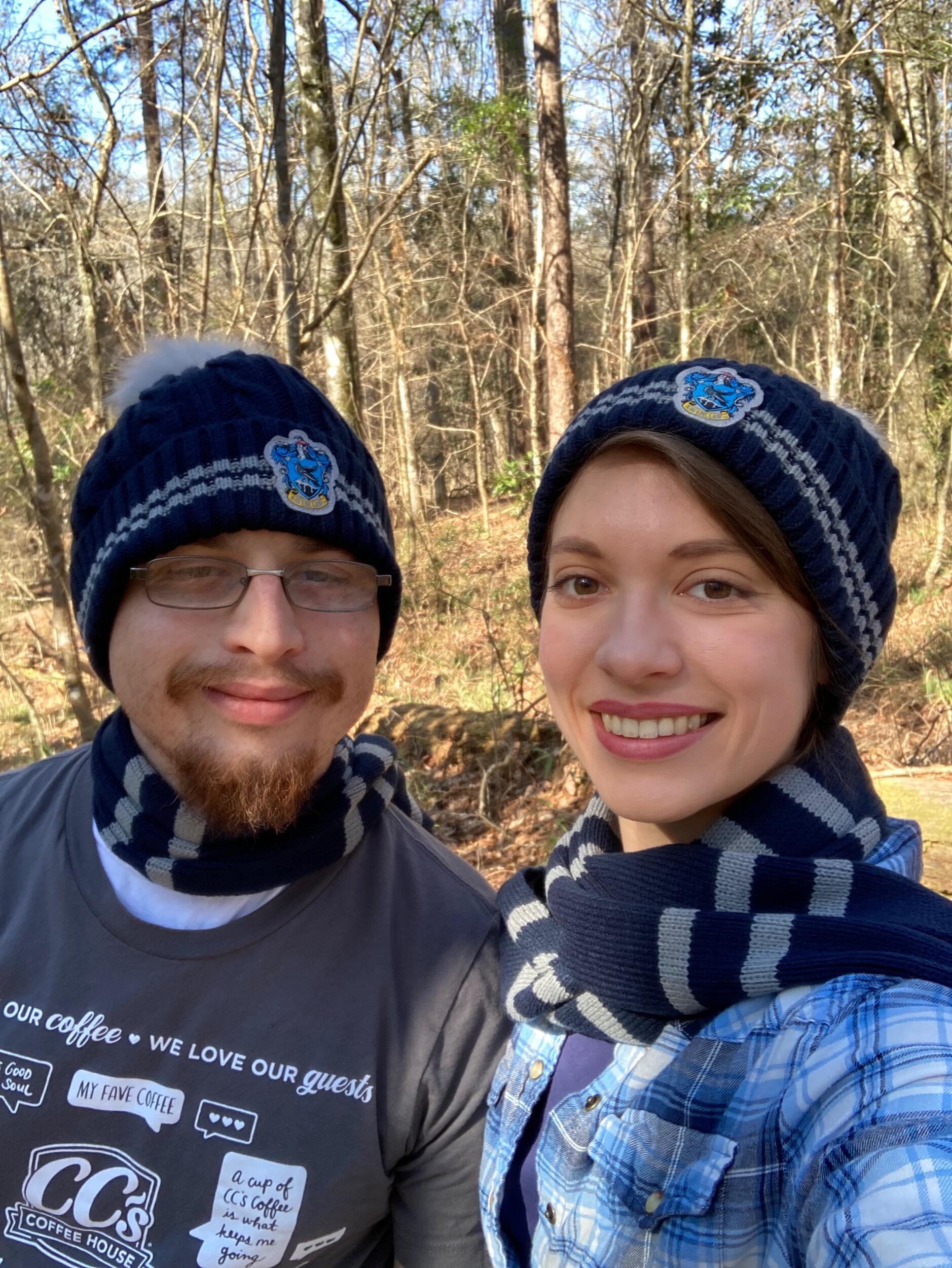 Our first Valentine's Day! (feat. matching Ravenclaw scarves and beanies)