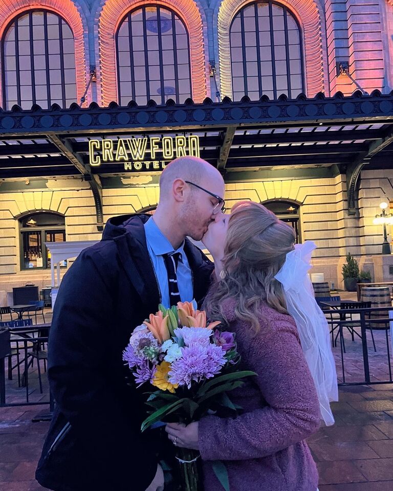 Celebrating downtown after tying the knot!