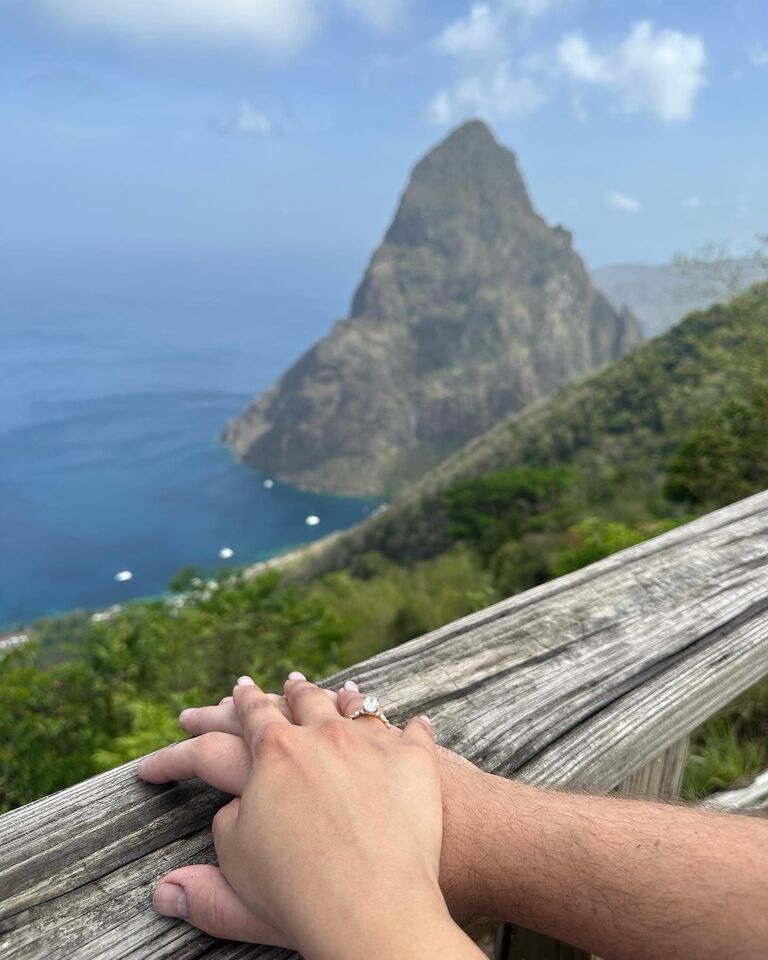 The Engagement Story: Josh told Stacey to take a random Friday off and leave her weekend empty of plans. At 5 AM, Josh told Stacey to start packing a bag for an unknown destination. Unfortunately, he couldn't secretly find her passport, and had to divulge they would be leaving the country. Stacey only realized they were heading to St. Lucia on the bag drop-off line. A few days later, Josh proposed on the Paul Tet Nature trail overlooking the Piton mountains in the distance (and Stacey putting the ring on the wrong finger).