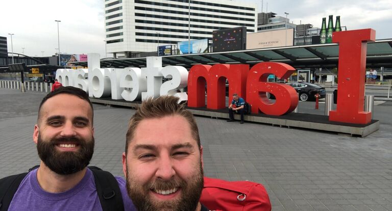 Justin and Adam visiting Amsterdam during a brief relaxation of the covid restrictions.