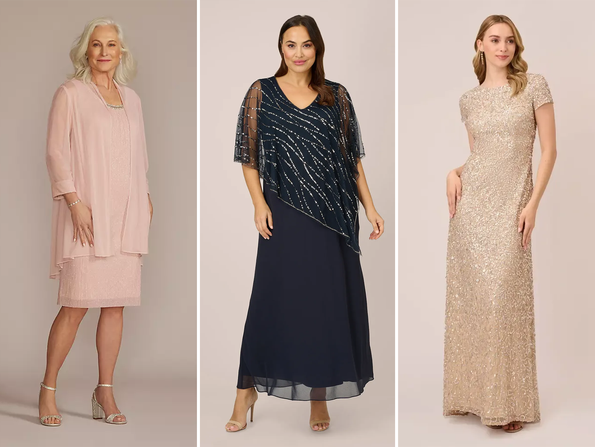 Collage of three stepmother of the bride or groom dress ideas