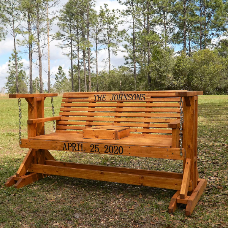 Personalized bench swing from TribesSouthernSwings on Etsy