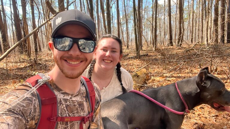 Hiking with Armani at Medoc Mountain State Park