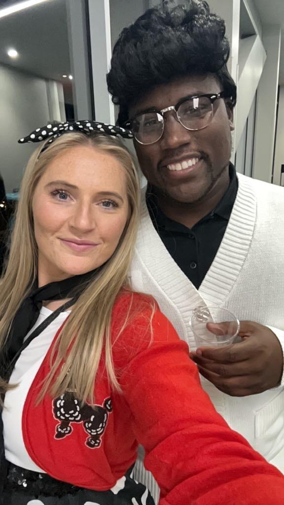 Sam and Thomas at the 50s themed Dahl Christmas Party.