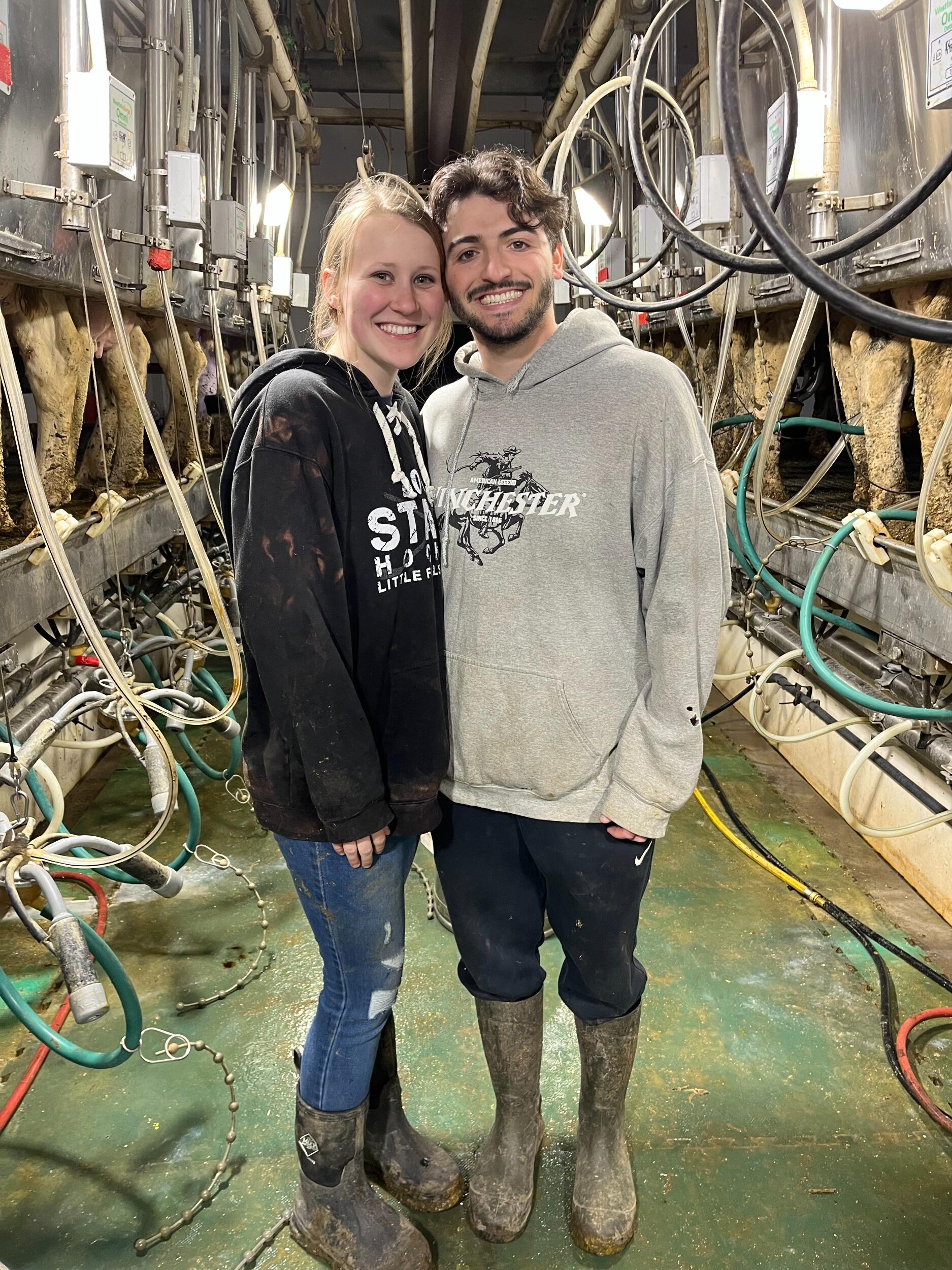 Nicholas' first time on the Farm-milking cows with the Keller's!