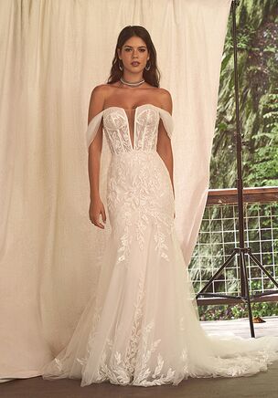 Lace Dress with Plunging Neckline and Off The Shoulder Straps
