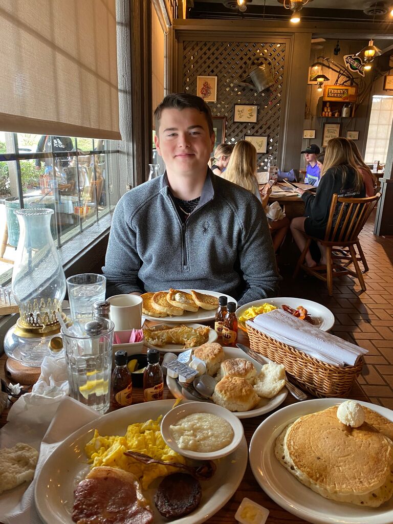 One of our many morning visits to Cracker Barrel. We love to eat!