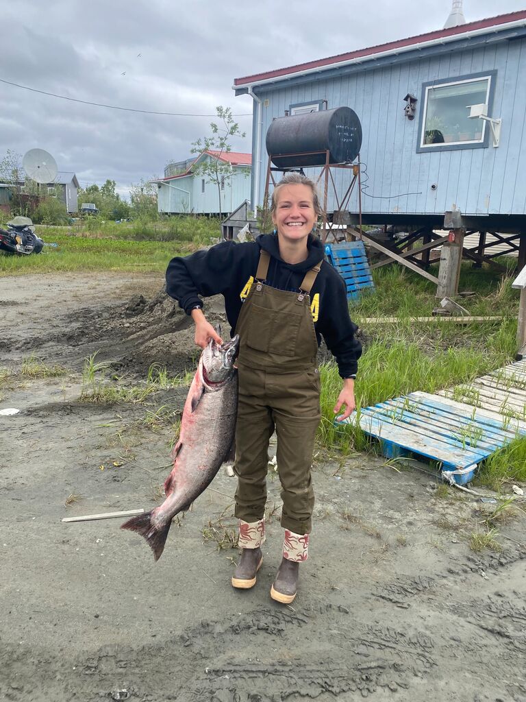 In August of 2020, Kara got the unexpected opportunity to spend a year in Bethel, Alaska as a volunteer with the Jesuit Voluneer Corps Northwest. She was placed with the Orutsararmiut Native Council as a Natural Resource Technician (still a vegan!). She spent her first few weeks in Bethel getting to meet her new roommates, fishing and delivering fish to Elders, coordinating a moose proxy hunt, and facetiming/calling/writing letters to Connor every spare minute she had!