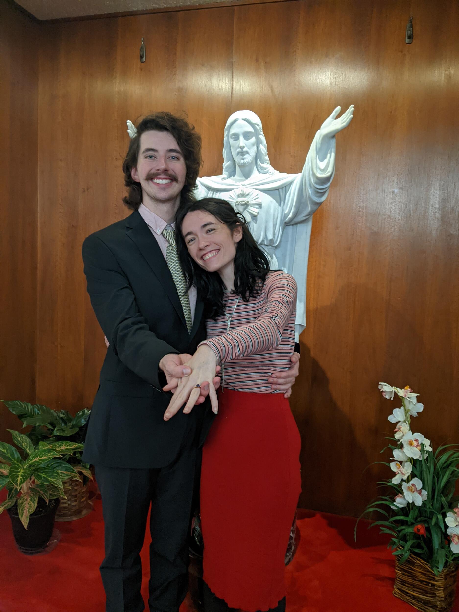 Ben gets down on one knee with the beautiful Alexandrite and Moonstone ring and asks Katlyn to marry him before the midnight Mass on Christmas Eve at Holy Family.