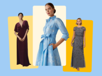 Three mother-of-the-bride or mother-of-the-groom gowns in distinct styles from different brands