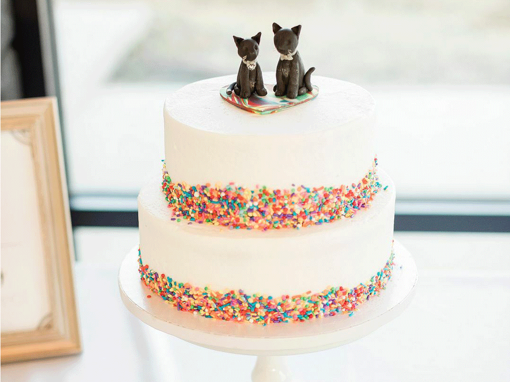 Two black cat animal wedding cake toppers.