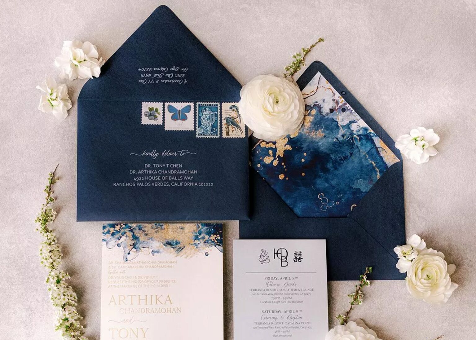 The Knot Invitations envelope printed with guest and return addresses