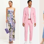 Collage of three spring wedding guest outfits