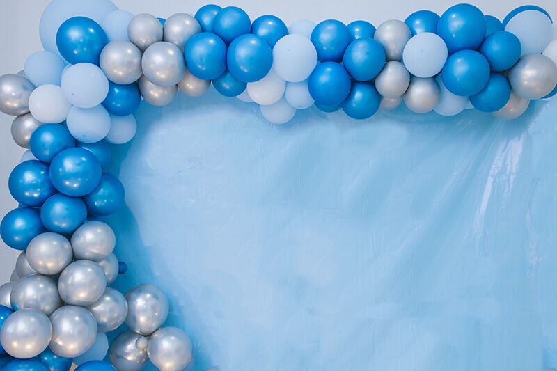 blue balloon garland for ocean themed baby shower