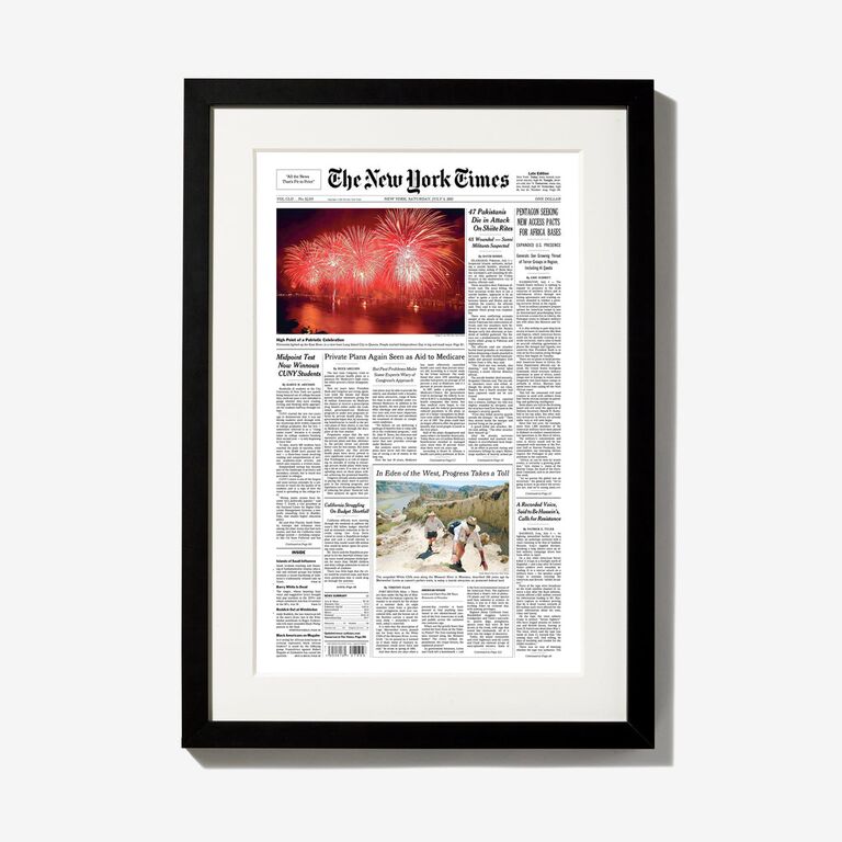 The New York Times front page reprinted and framed for traditional 1st anniversary gift