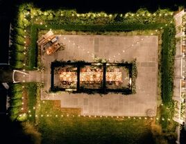 drone wedding photography, outdoor wedding reception shot