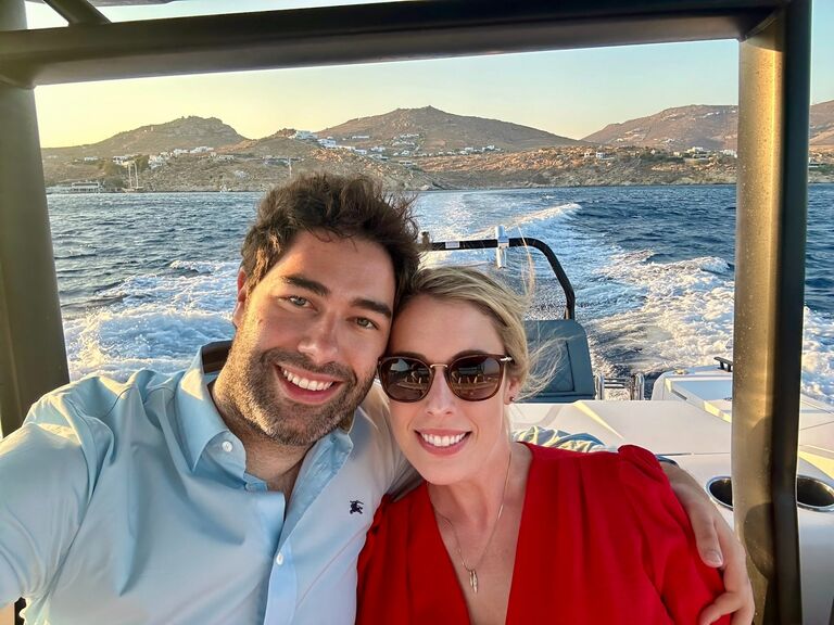 Boat ride to Scorpios Mykonos to celebrate the engagement. 