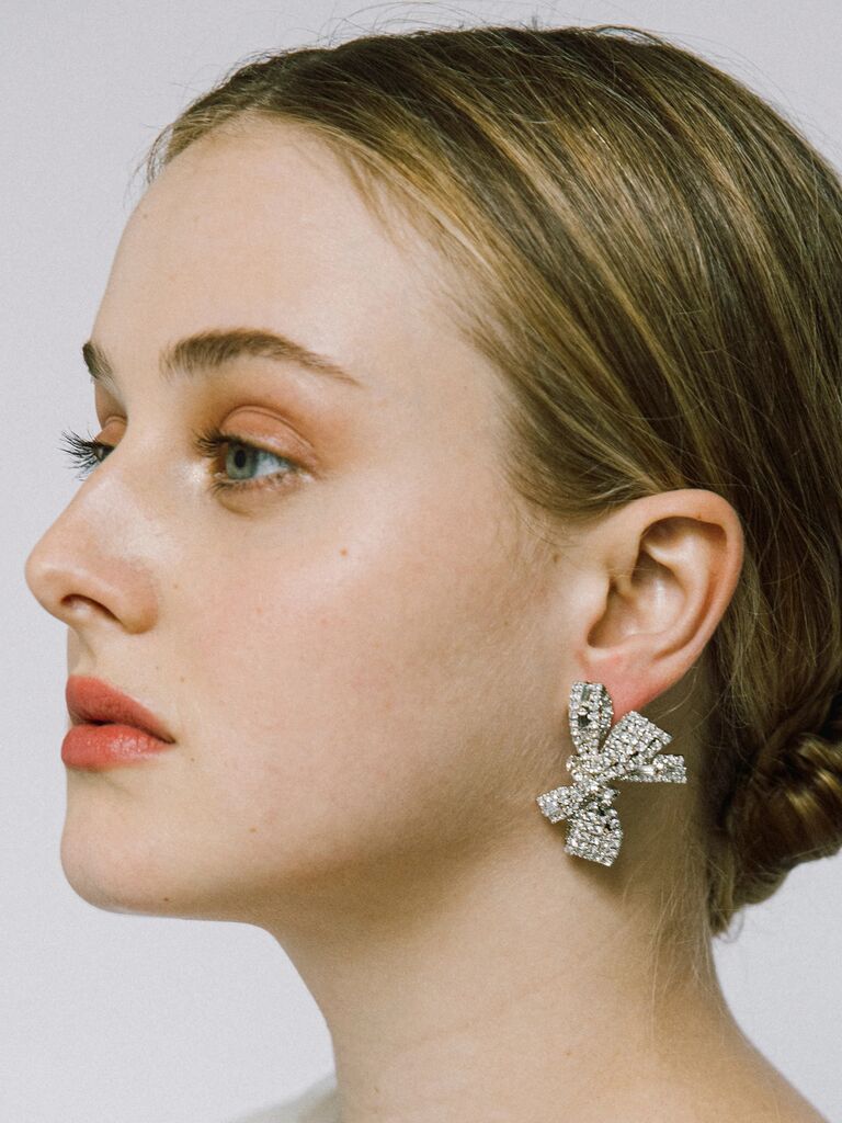 sparkly bow crystal statement earrings for weddings