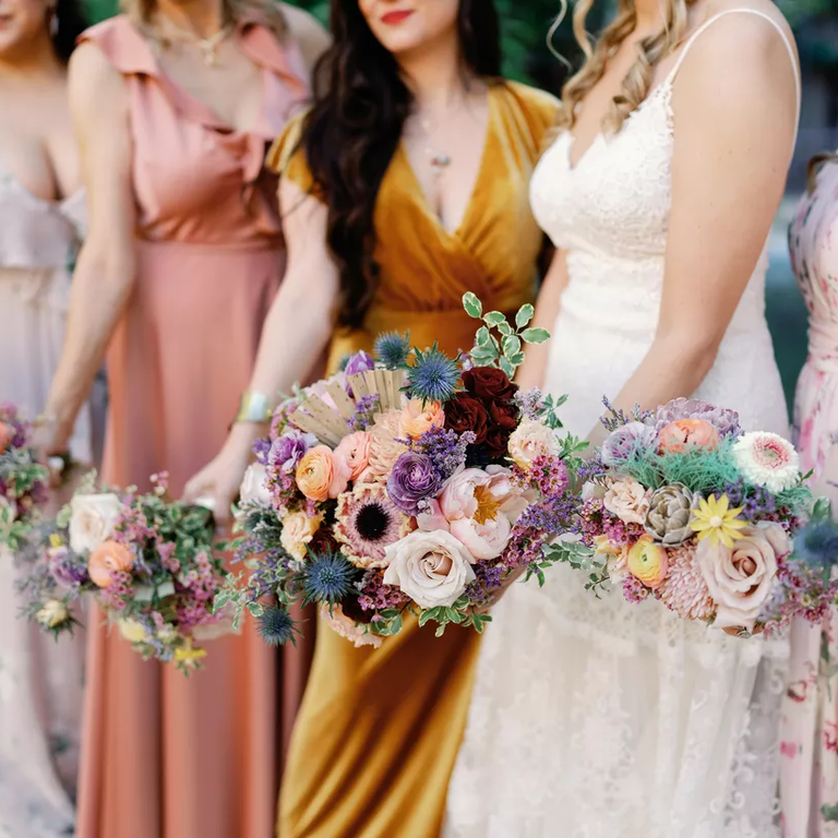 Tie-dye inspired wedding bouquets