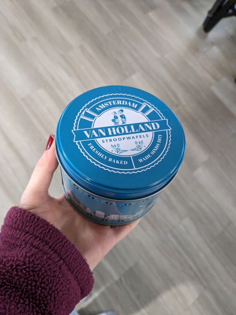 Adam brought Stroopwafels home from the Netherlands. 