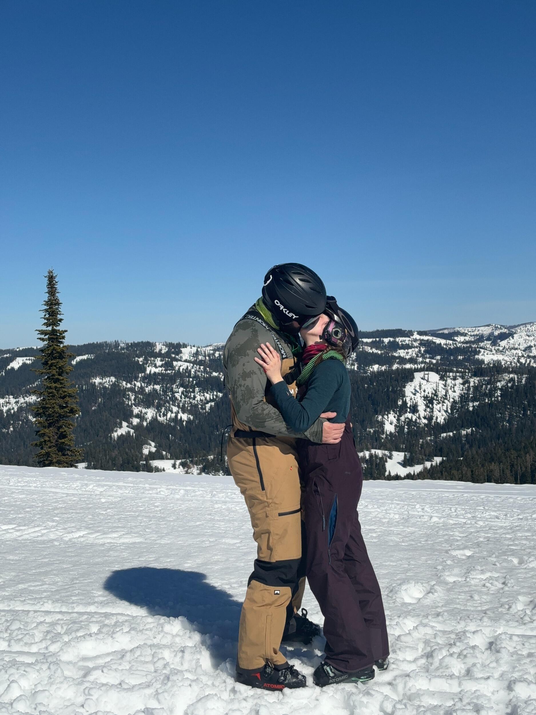 Surprise (to Emma) proposal at Vitner's Ridge at Bluewood, their home ski mountain in Dayton, WA. 