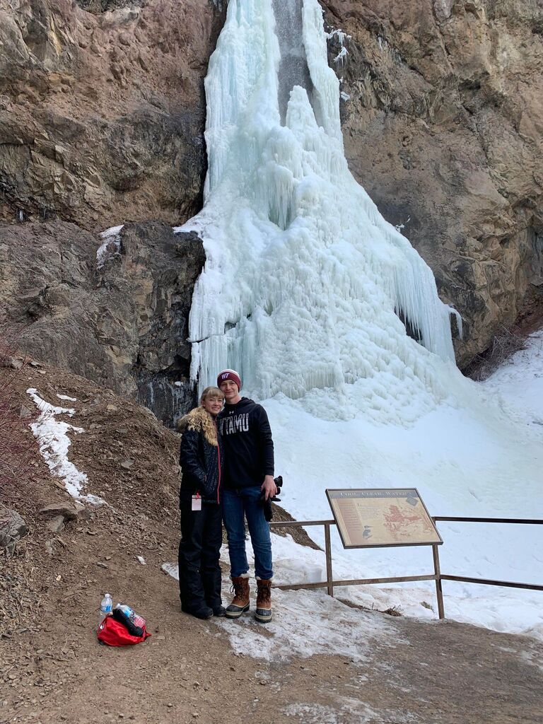 During the spring break of our junior year, we hiked to see the frozen Treasure Falls in Pagosa Springs, where Lance's parents live. 