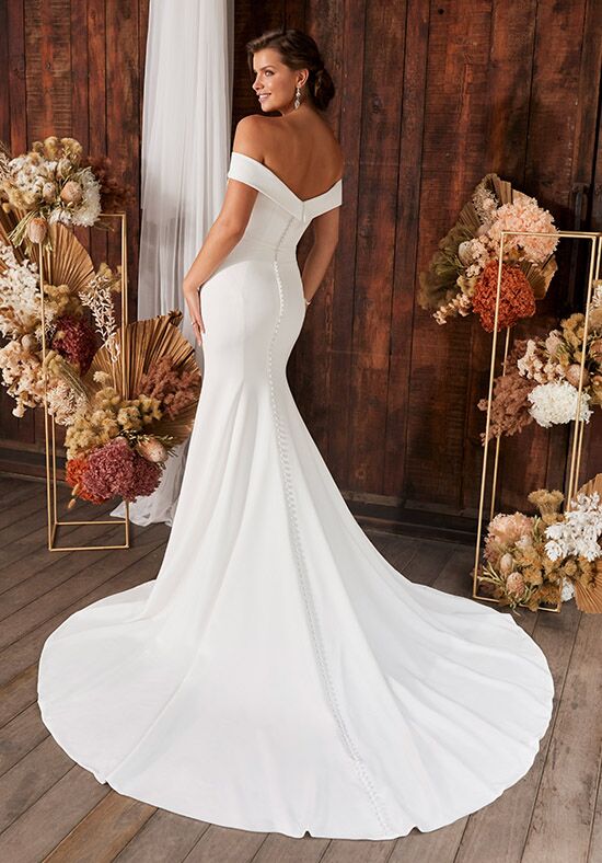 Simple Satin Sheath Square Neck Backless Wedding Dress With Sweep Train,  MW755