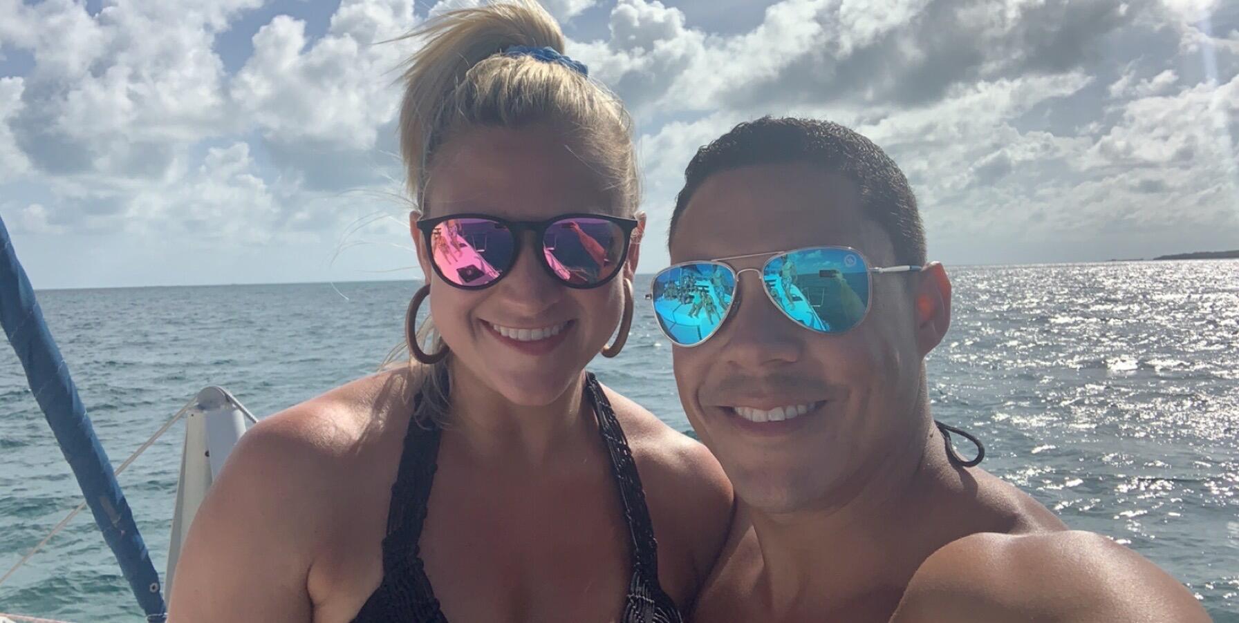 Two-and-a-half years in and still lovin' the sun and sand together—this time in the Bahamas. 