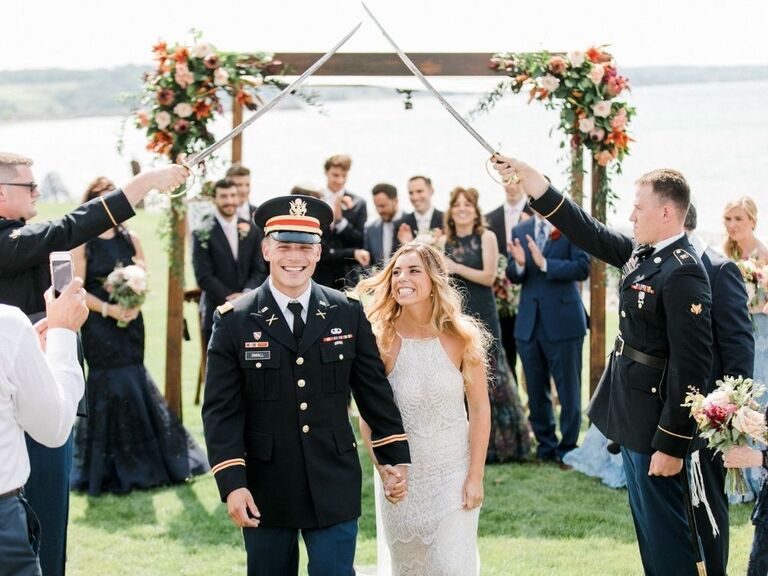 Military saber arch at wedding ceremony