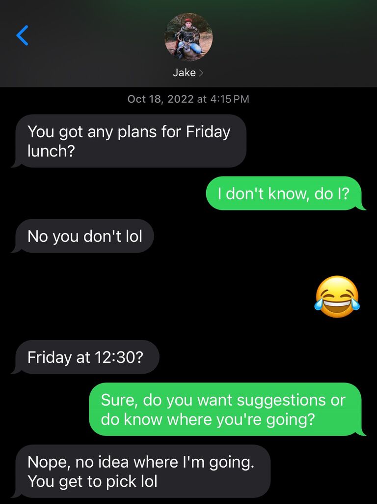 Passing through Amarillo on his way to visit law schools, Jake texted me... I thought surely he texted the wrong person. Why was the East TX boy wanting to know my lunch plans on a random Friday?