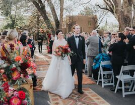 New Mexico bride and groom walking up the aisle