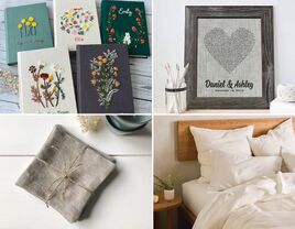 Collage of four linen anniversary gift ideas