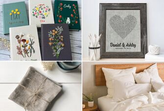 Collage of four linen anniversary gift ideas