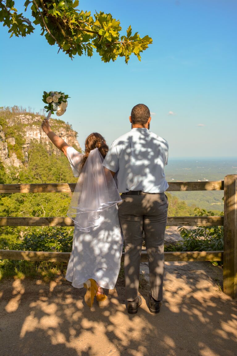 We eloped on the top of Pilot Mountain North Carolina. 