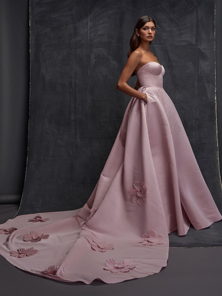 Nadia Manjarrez strapless blush pink wedding dress