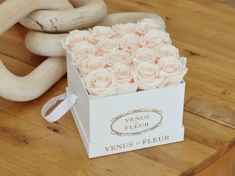 Venus ET Fleur white box of white roses engagement gift from parents