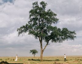 Maasai Mara, Kenya bride and groom first look