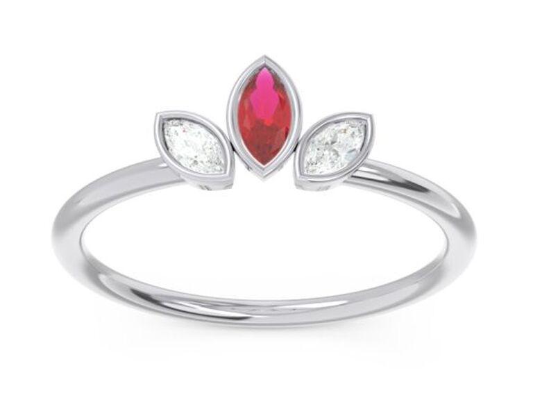 azeera platinum marquise ruby and marquise diamond engagement ring with platinum band