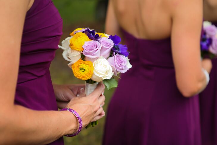 Purple Yellow And White Bridesmaid Bouquets