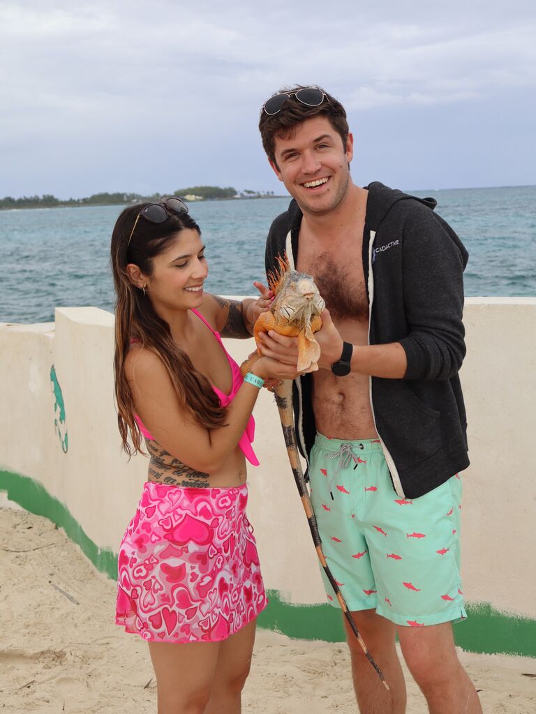 James and Tasha meet an iguana in the Bahamas