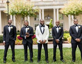 Groom with best man and groomsmen