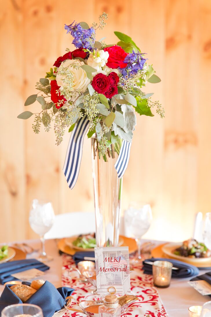 Red White And Blue Trumpet Style Vase Centerpiece