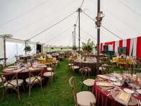 Outdoor event tent with circus-themed reception