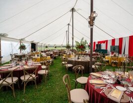 Outdoor event tent with circus-themed reception