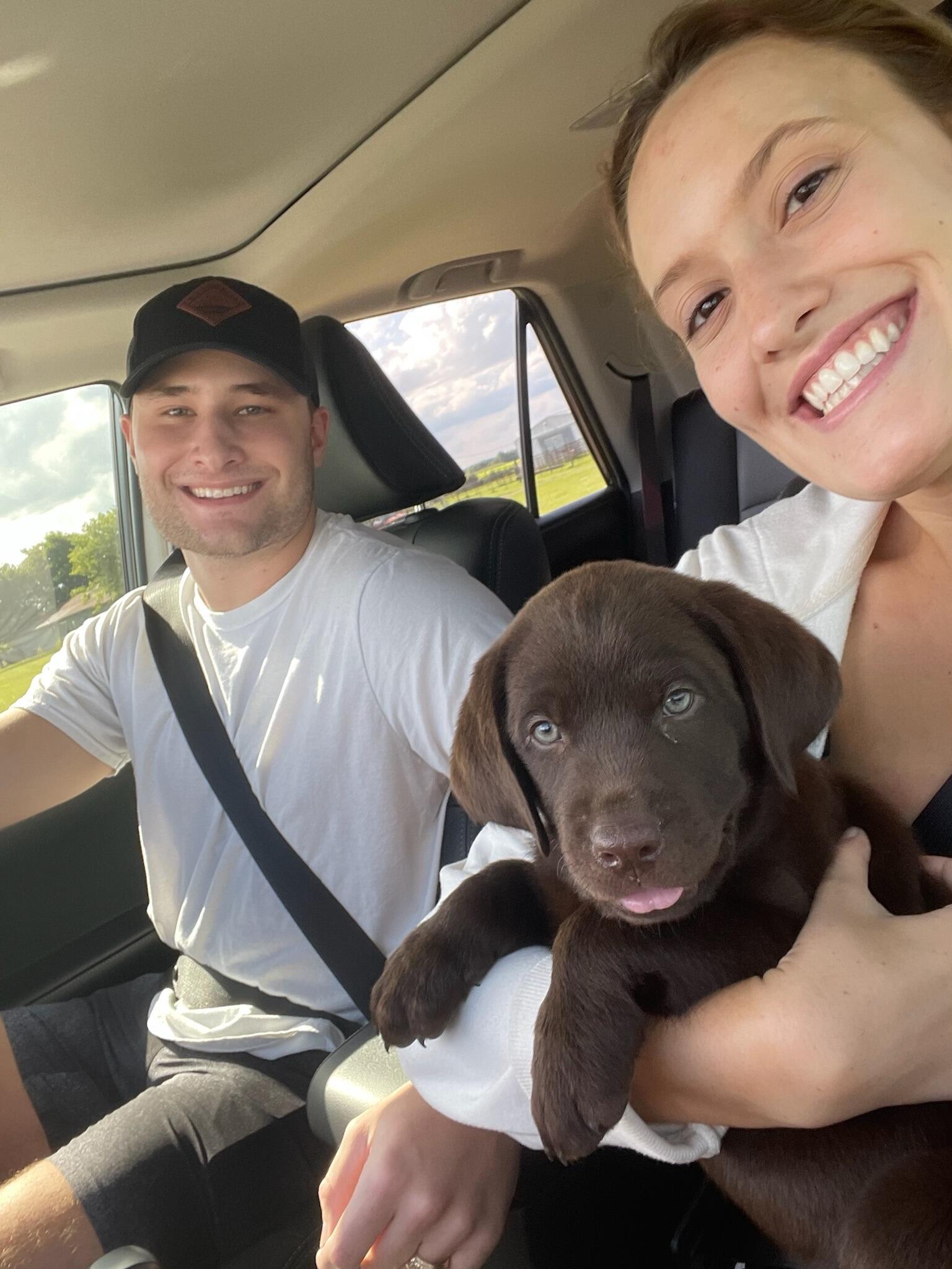 Page & Gabe pick up Oney! Their sweet and spunky pup. 