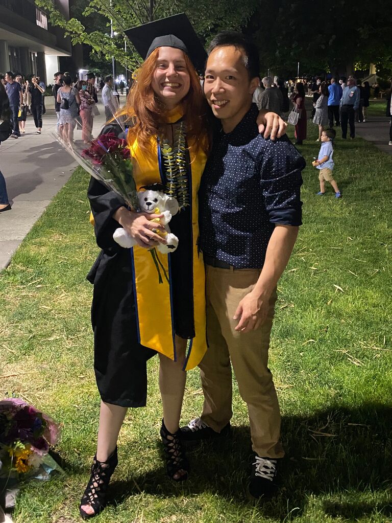 Ellie graduated from her masters, thanks to Winston's support through many late nights studying