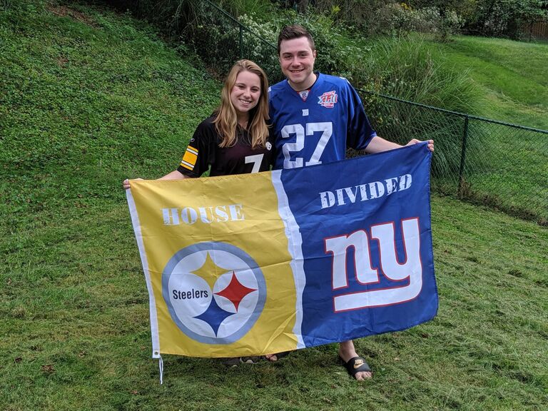 Alex bought this flag with hopes that it would someday fly at our future home. Currently, it resides in the basement/man cave. #HereWeGoSteelers #BigBlue